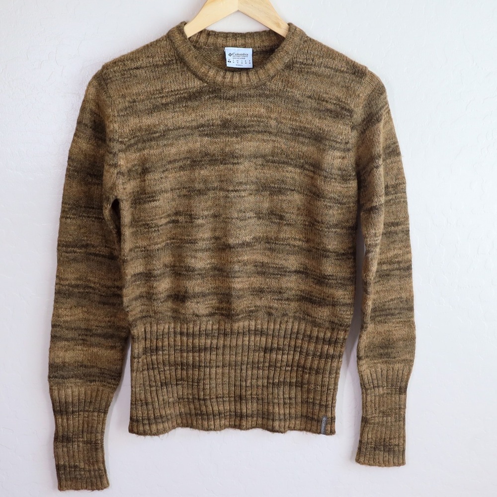 Vintage Columbia Wool Blend Knit Sweater Brown Striped Womens Medium